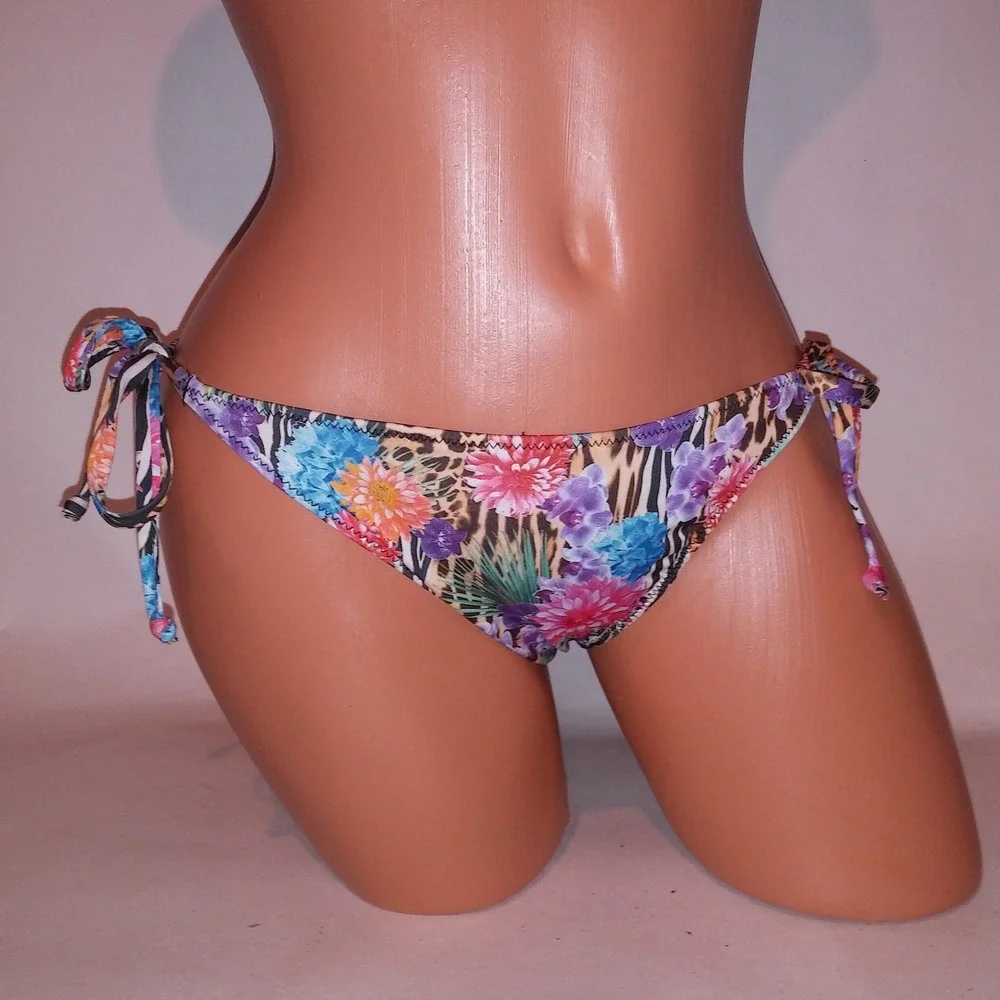 H&M Swim Bikini Bottom Size 12 String Floral Animal Print Tie up New